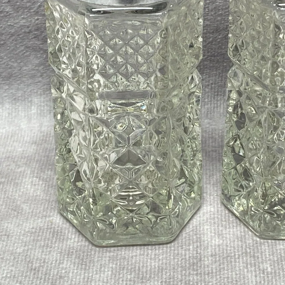 Vintage Wexford Pressed Glass Salt & Pepper Shakers With Chrome Plastic Tops